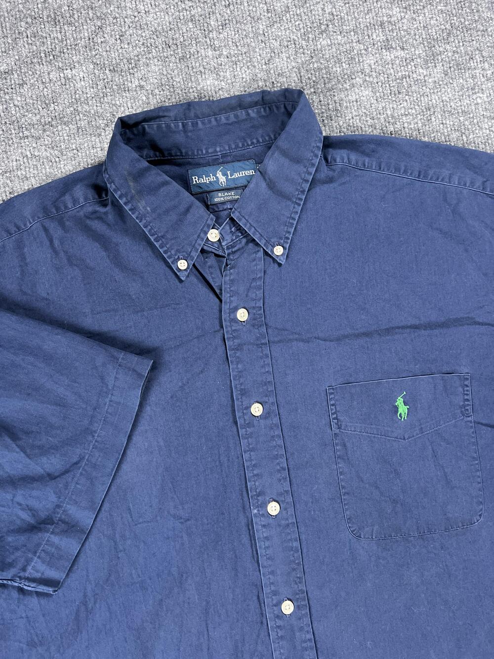 Ralph Lauren Shirt Button Up Short Sleeve Blue Cotton Mens Extra Large